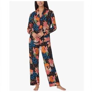 Room Service Women's Floral Pajama Set - Black and Orange